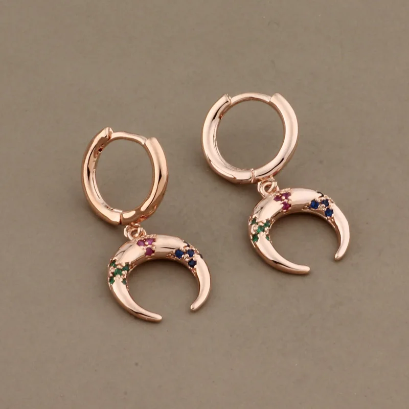 New Trendy Earrings 585 Rose Gold Color Ethnic Bohemian Drop Earrings for Women Tribal Style Ox Horn Crescent Earrings