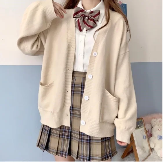 Japan School Sweater Spring Autumn 100% V-neck Cotton Knitted Sweater JK Uniforms Cardigan Multicolor Student Girls Cosplay