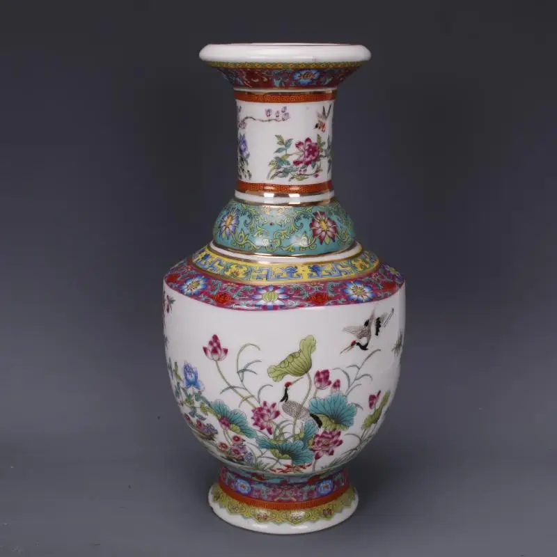 Antique vase with enamel, flowers and birds in Qianlong period of Qing Dynasty