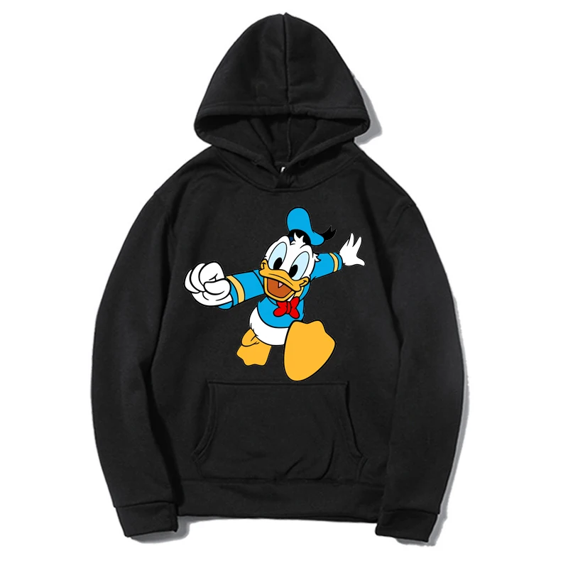 Disney Donald Duck Hoodies Cartoon Women Hooded Fashion Pockets Outwear Spring Autumn Pullover Coat Print Hoody Top