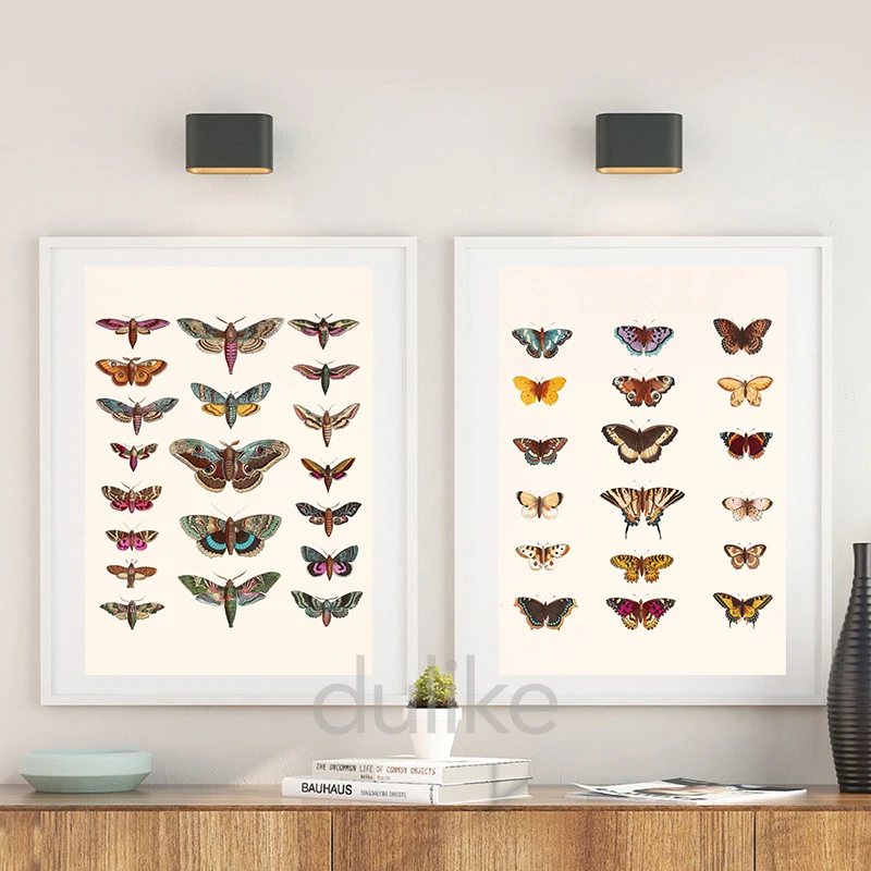 Moth Art Print Black Butterfly Poster Vintage Bee Canvas Painting Dark Bee Prints Nature Insect Educational Wall Pictures Decor