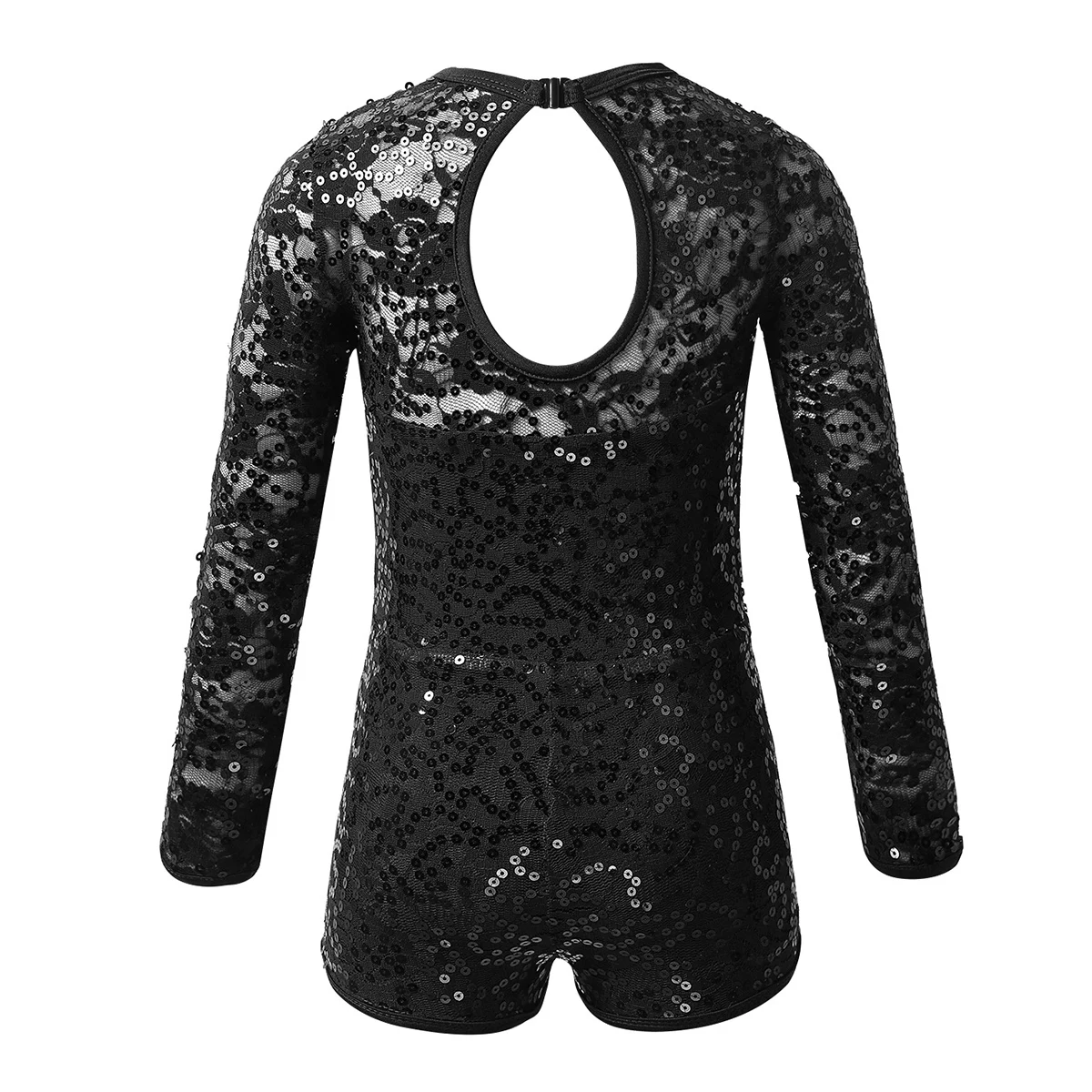 iEFiEL Kids Girls Floral Lace  Long Sleeves Shiny Sequins Keyhole Back Ballet Dance Gymnastics Leotard Jumpsuit Biketard Dress