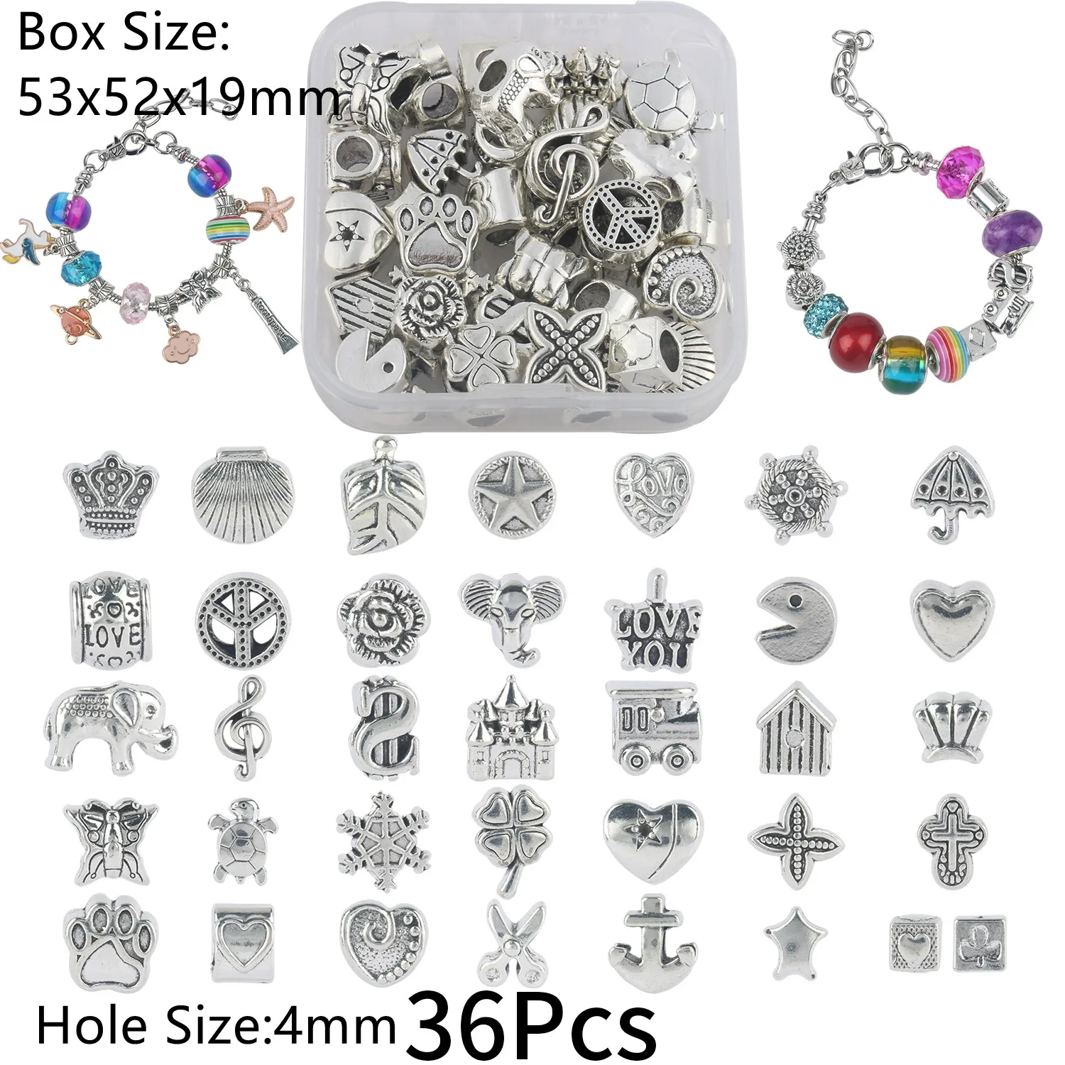 Mixed Alloy Big Hole Rhinestone Beads Sets Spacer Pendant Charms Beads For DIY Jewerly Making Accessories Bracelet Neacklace