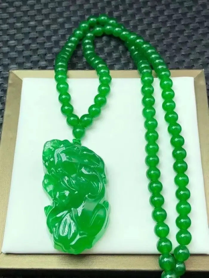 Excellent Myanmar Jade Pendant Sold Pi Xiu Beast Amulet Lucky Talisman Mala Bead Hanging Necklace