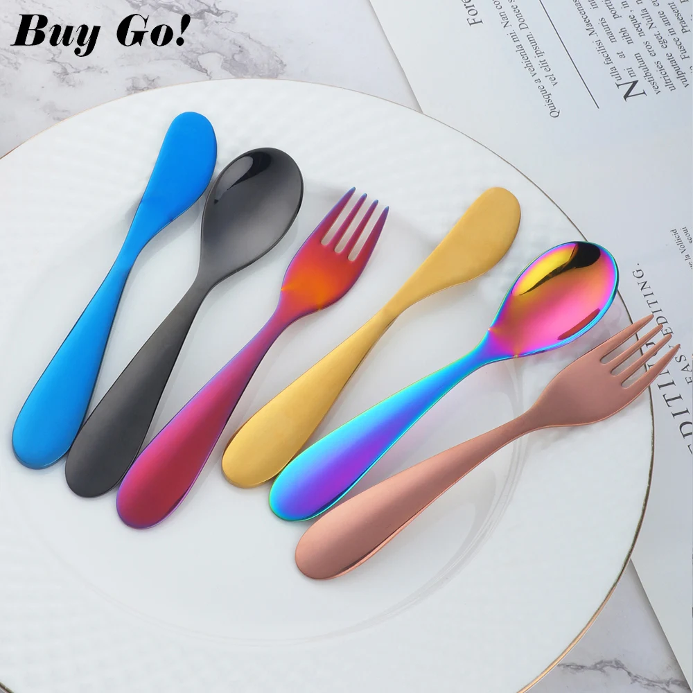 3-24PCS Children Stainless Steel Cutlery Cute Kids Dishes Spoon Fork Knife Set Baby Feeding Safe Training Flatware Tableware Set