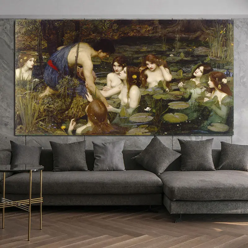 Citon William Waterhouse Hylas and the Nymphs Canvas painting Artwork Pictures Modern Wall Art For Ofiice Home Decor Unframed