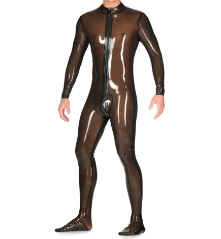 

Latex Catsuit Bodysuit Bondage Leotard Sexy Coverall Handmade Rubber Catsuit Fetish W/O Hand Hood Front Zip