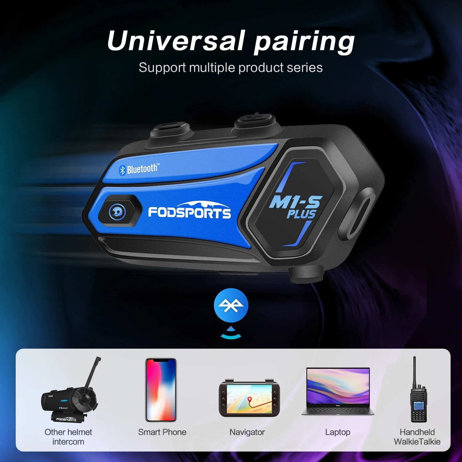 Fodsports M1-S Plus Helmet Intercom Motorcycle Bluetooth Headset 8 Rider 2000M BT Interphone,Music Sharing,FM Radio