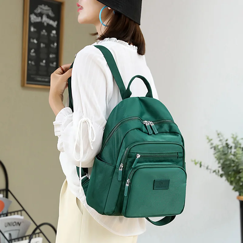 2022 New Dark Green Women\'s Backpack Waterproof Nylon Backpack Student School Bag Suitable For Girls\' Small Travel Rucksack