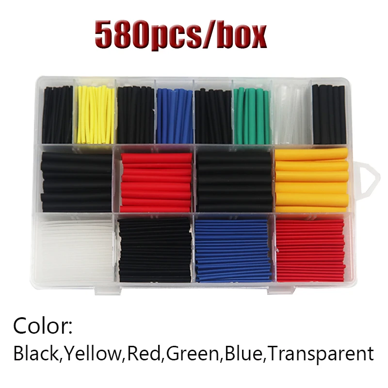 

580 pcs 2:1 Heat Shrink Tubing Kit 6 Colors 11 Sizes Assorted Sleeving Tube Wrap Cable Wire Kit for DIY