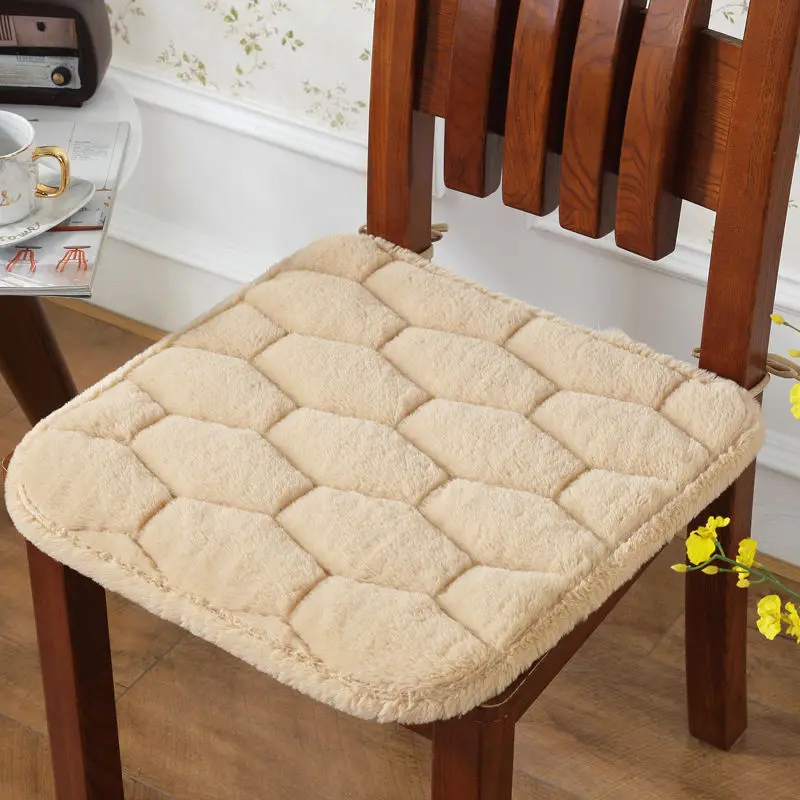 Plush Chair Seat Cushion With Bind Seat Cushion Pure Color Chair Pad Winter Seat Cushion Square Pad Fart Pad Dining Chair Mat