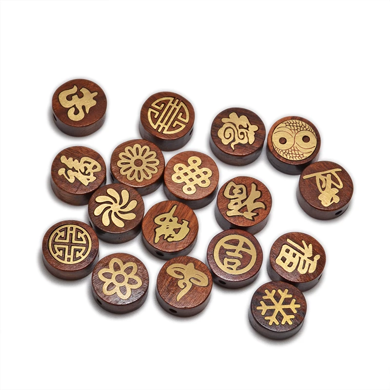 MZ001 Nepal Inlaid Copper Beads Natural Rosewood Beads Tibetan Bead Antique Golden For Jewelry Making DIY Bracelet Yoga Necklace