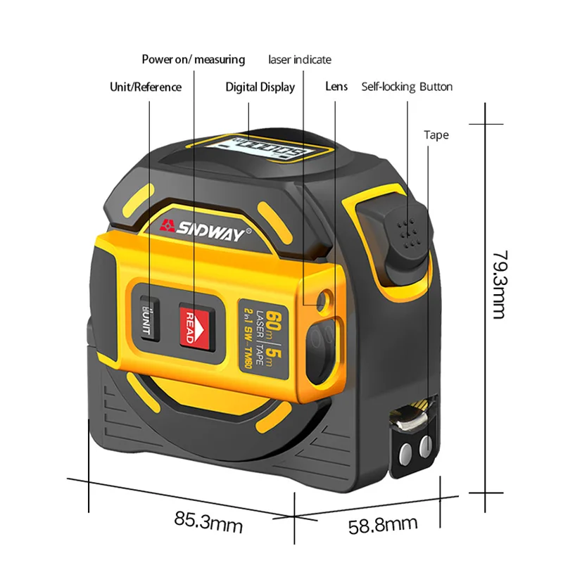 SNDWAY telemetro laser 40M 60M metro a nastro laser digitale retrattile 5m telemetro laser righello strumento di misura TM40