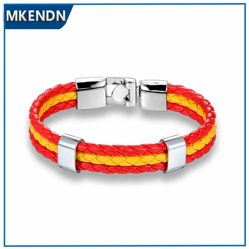 MKENDN High Quality Country Spain Flag Leather Bracelet Men Women Easy-hook Bracelets & Bangles Male Female Jewelry Pulseras