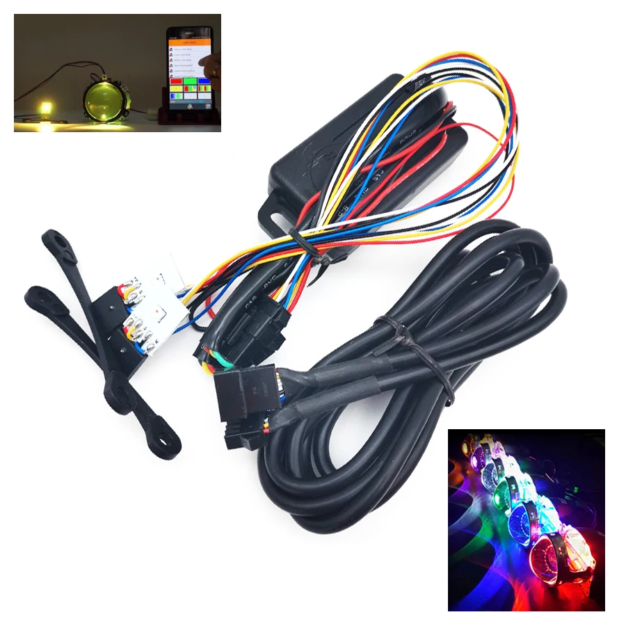 

1 Pair Universal Car Styling Single Bead RGB LED Devil Eyes Bluetooth App control for Headlight Projector Lens Retrofit