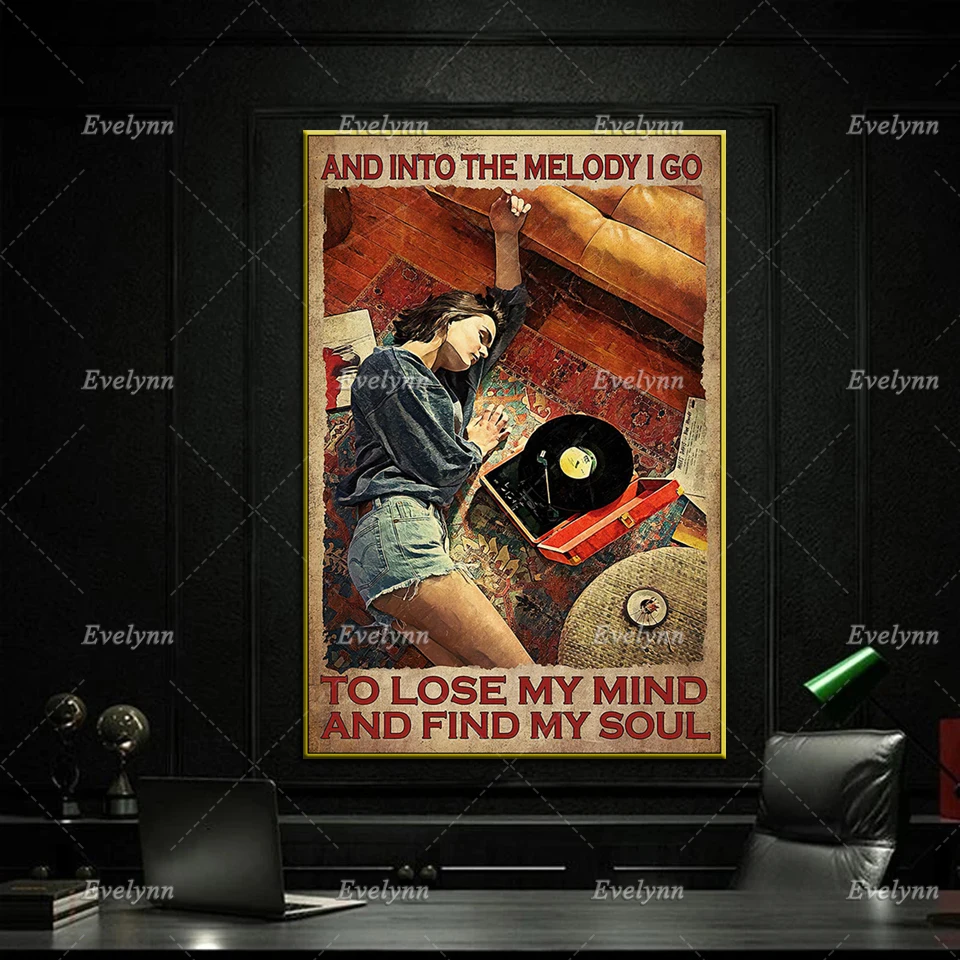 And Into The Melody I Go To Lose My Mind And Find My Soul Retro Poster,Music Girl Poster Home Decor Canvas Wall Art Prints Gift