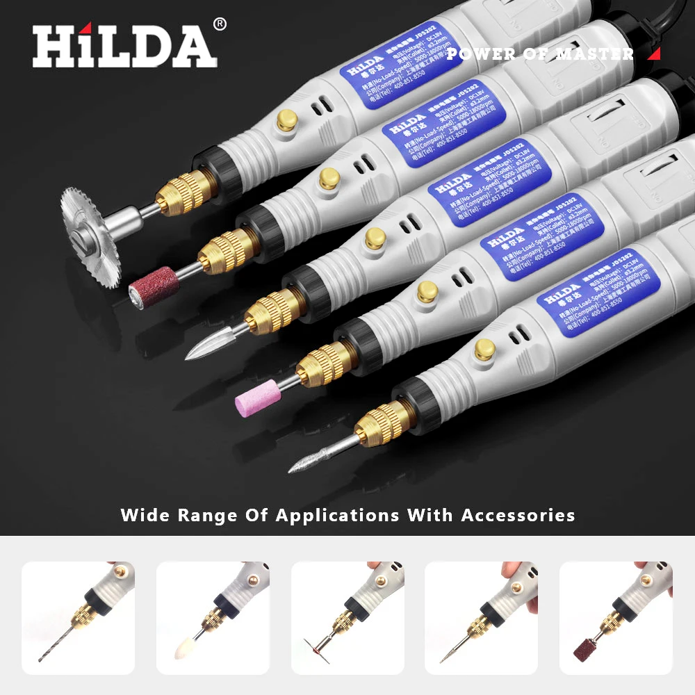 Hilda-mini caneta gravura, mini broca, ferramenta rotativa com conjunto de acessórios de moagem, multifunções, 18v