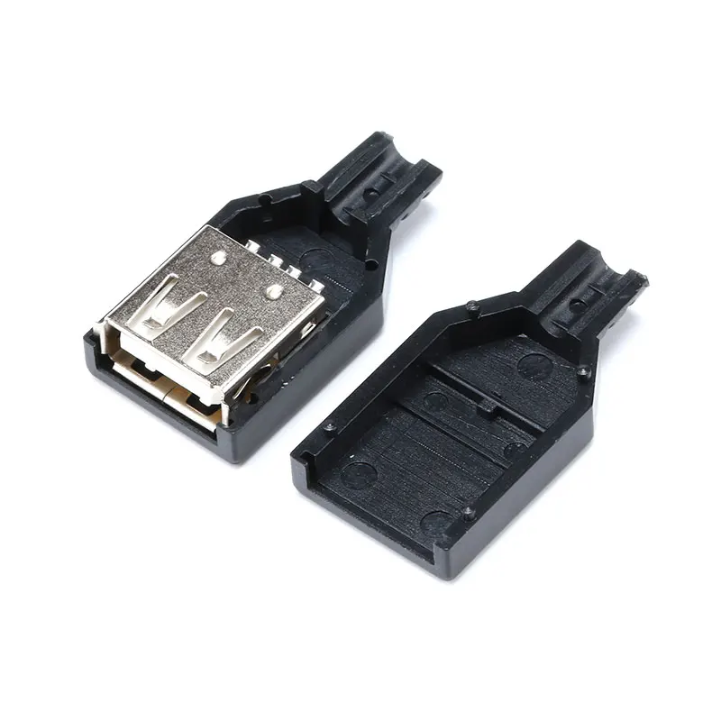 Conector de enchufe USB tipo A macho y hembra, 10 piezas, 4 pines, cubierta de plástico negro, Kits de bricolaje tipo A