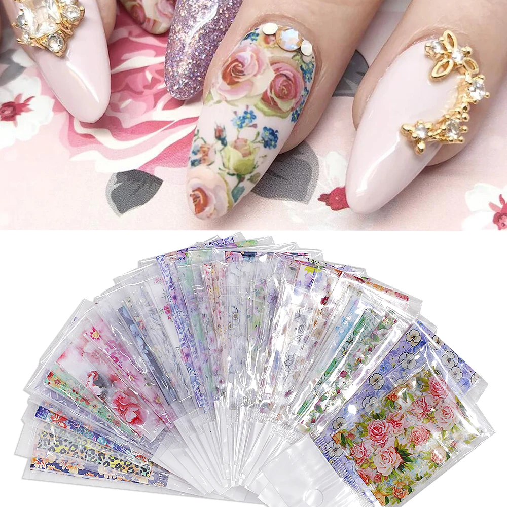 30pcs/50pcs Pack Nail Art Sticker Decals Foil 1 Set Of Patterns Mix 3d Nail Ars Foils, Transfer Nail Decals Foil, Applique Set