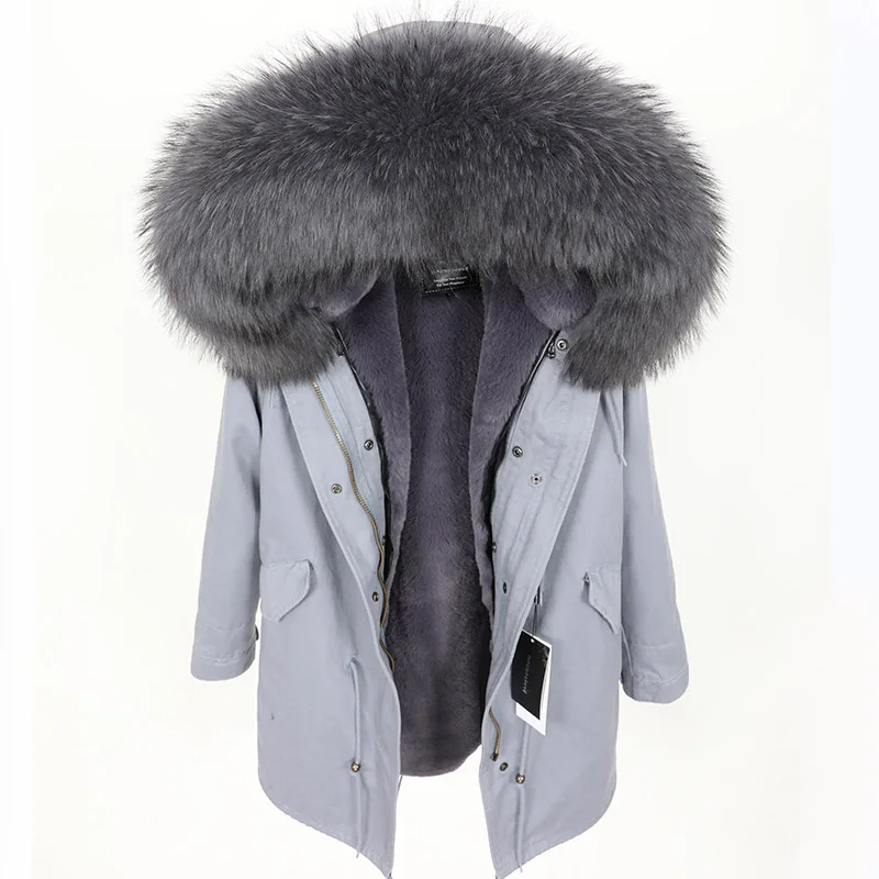 

2022 Female Winter Coat Parkas New Real Raccoon Fur Collar Faux Fur Liner Coat Women's Clothing Long thick warm streetwear