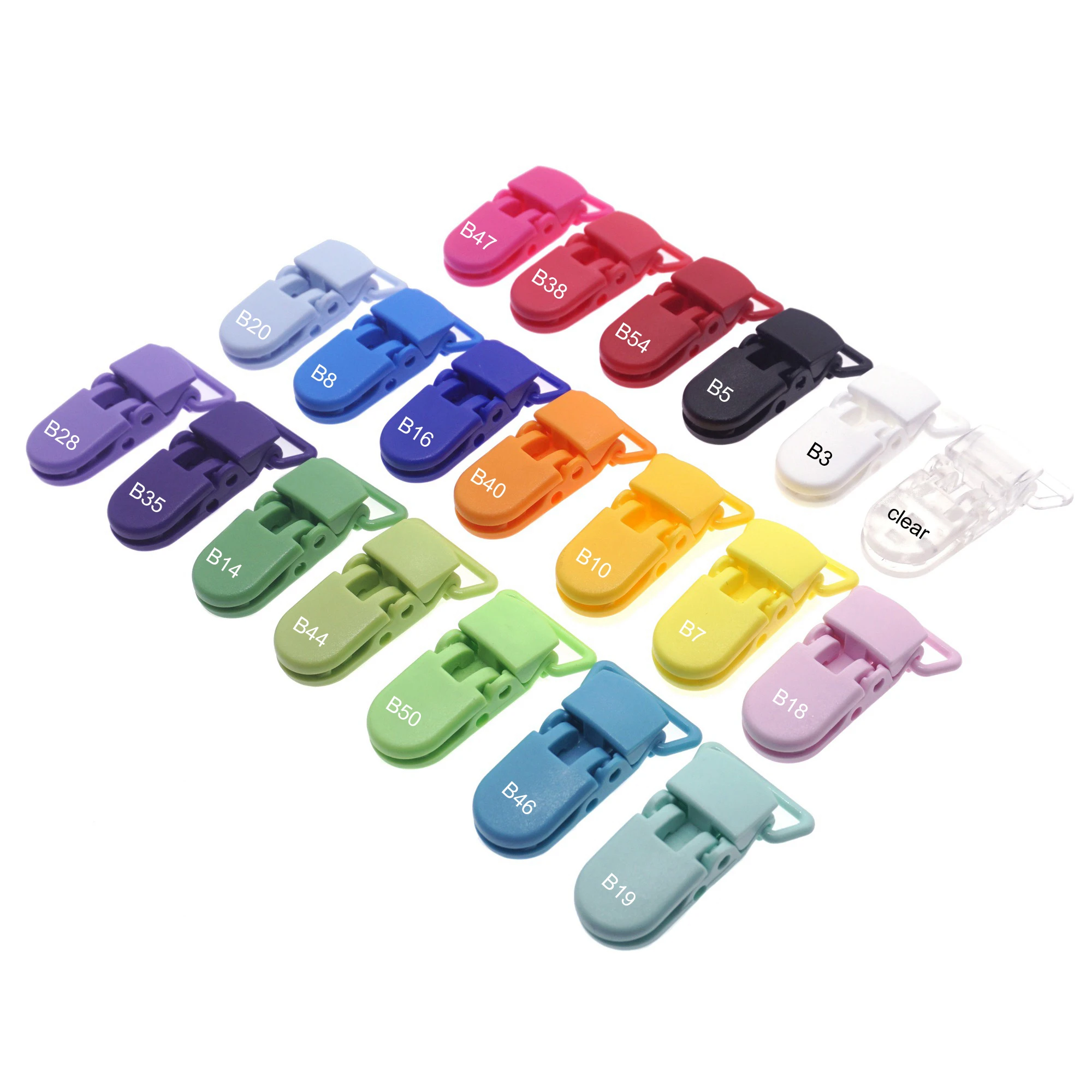 Free Shipping 15 Pcs Mix Colors Plastic Pacifier Clip Holder Soother Mam Baby Dummy Clips Chain For 20mm Ribbon 15 Colors