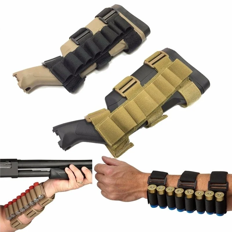 

Tactical 8 Rounds 12/20 Gauge cartridge Buttstock Ammo Shell Carrier Shotshell Holder Arm Pouch Hunting Mag Bag