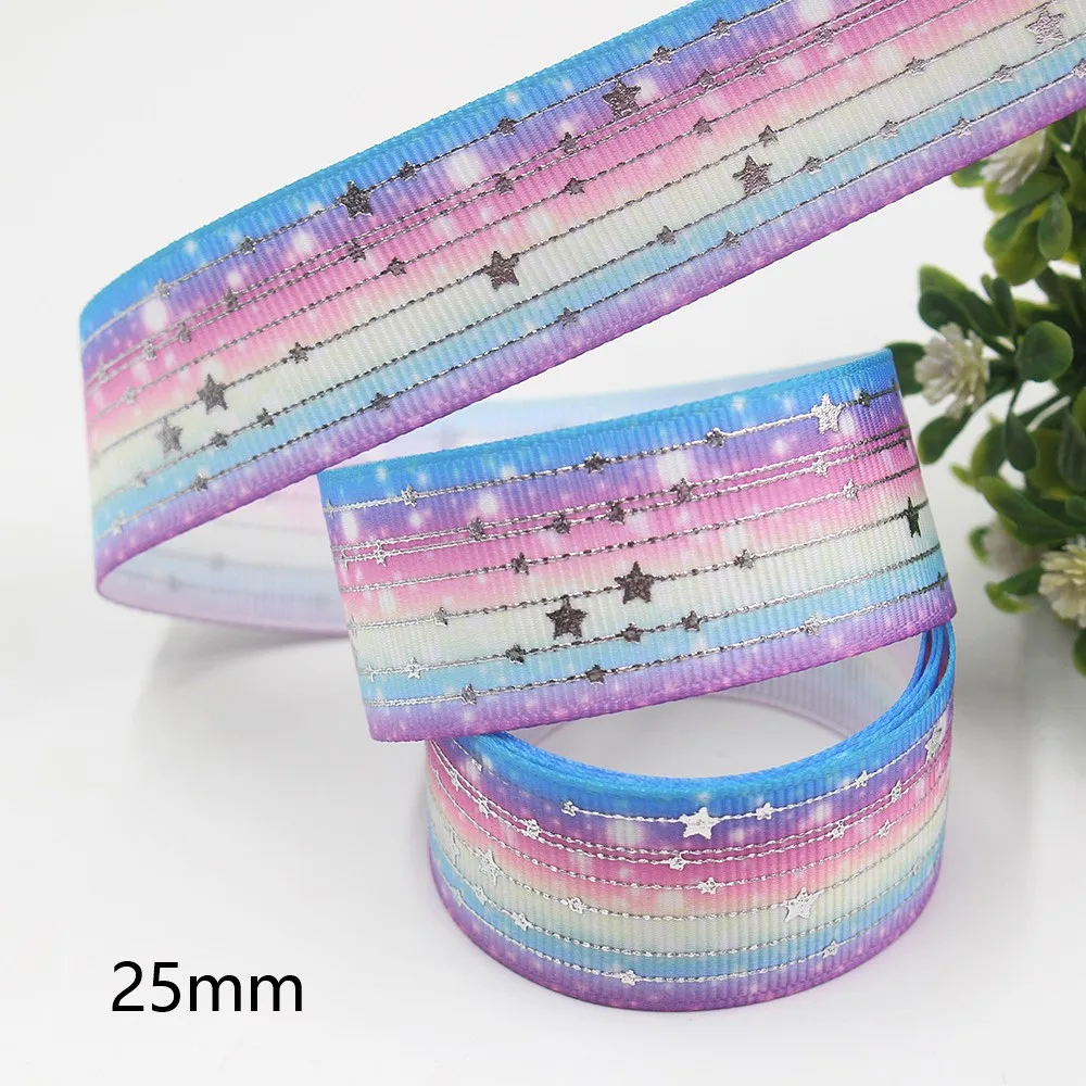 Silver Star Shiny Glitter Grosgrain Ribbon 1\