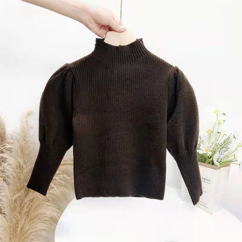 Baby Girl Sweater Puff Sleeve Solid Color Spring Autumn Winter Child Knitted Pullover Top High Quality Baby Clothes 1-10Y