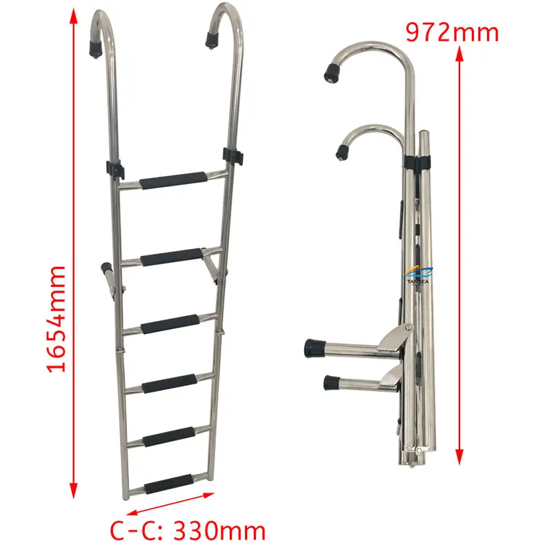 1.65m Stainless steel 304 folding launch ladder hook hanging ladder handrail ladder boarding ladder ship marine accessories
