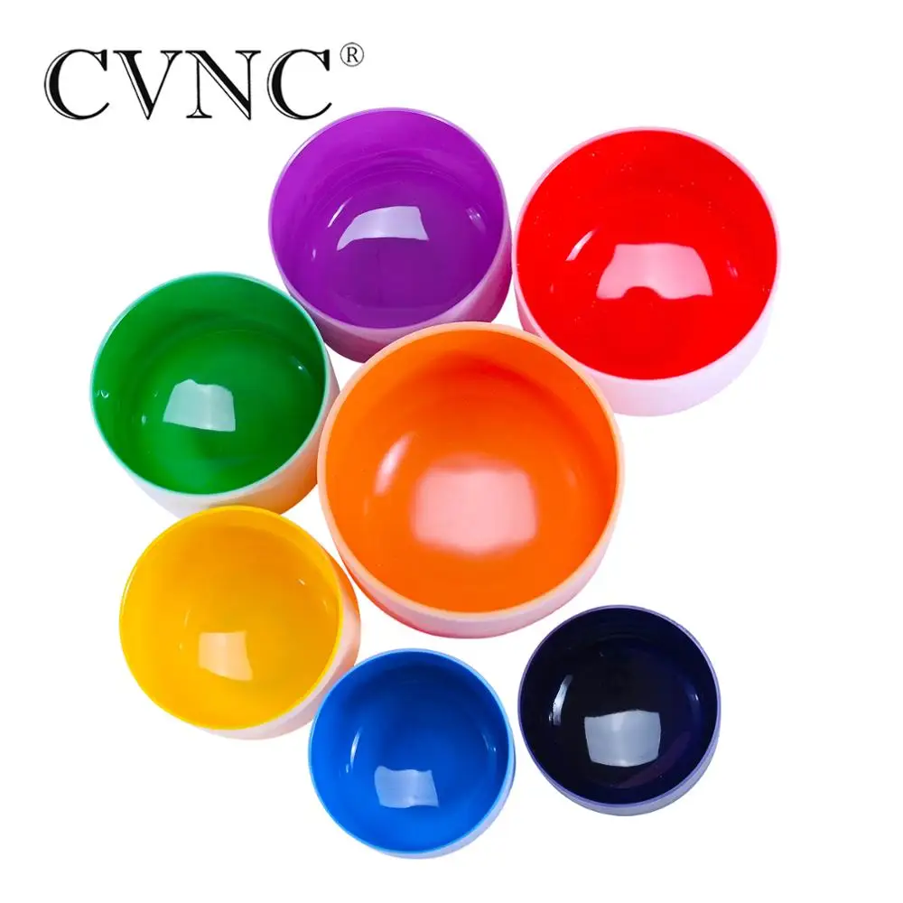 CVNC 6-12 "440/432 هرتز الملونة شقرا متجمد الكوارتز الكريستال أوعية الغناء مجموعة من 7 قطعة لشفاء الصوت مع أكياس مجانية