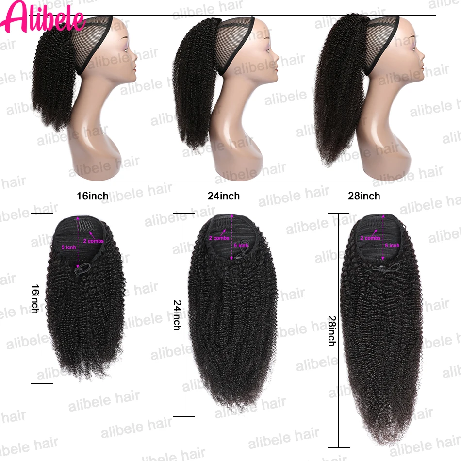 Alibele Mogolian Afro Kinky Krullend Trekkoord Paardenstaart Human Hair Extensions 4b 4c Kinky Steil Menselijk Haar Paardenstaart Extensions