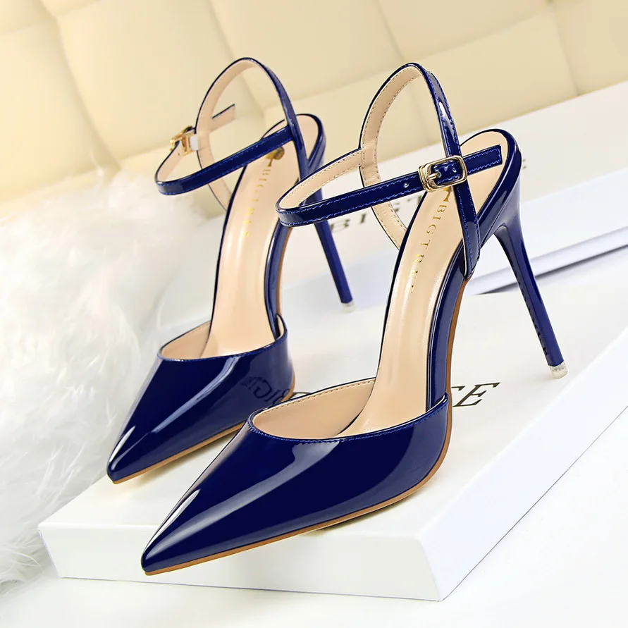 BIGTREE Shoes Fashion High Heels Shoes Patent Leather Woman Pumps Sexy Women Heels Blue Sliver Stiletto Heels Women Sandals 2021