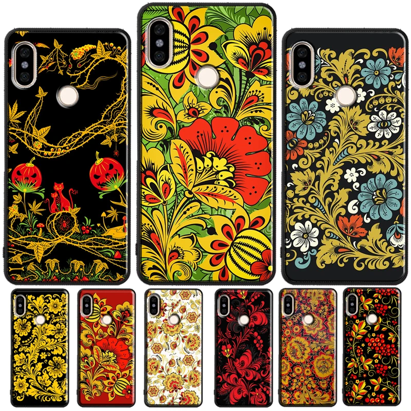 Khokhloma Russian Pattern Flower For Redmi Note 11 Pro Phone Case For Redmi Note 10 Pro 7 8 9 Pro 10S 9S Redmi 10 9A 9T 9C