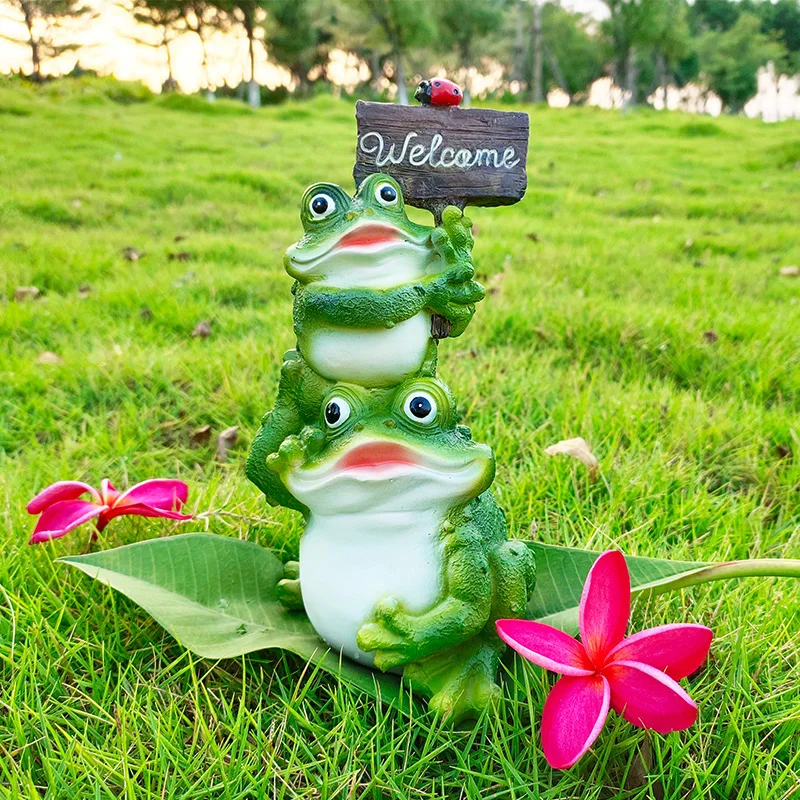 

Pastoral Simulation Frog Welcome Card Resin Decoration Outdoor Garden Lawn Accessories Crafts Balcony Villa Figurines Ornaments