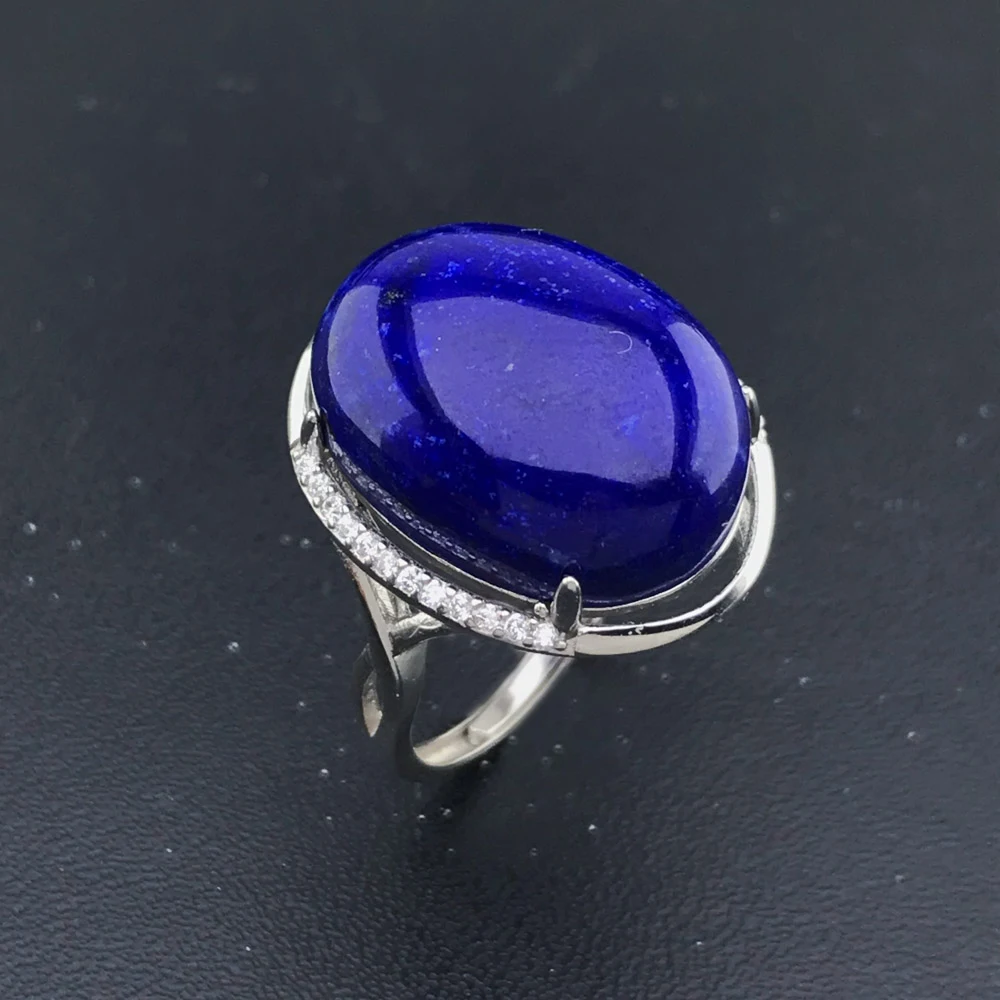 100% Natural Lapis Lazuli 925 silver rings for women gemstone man big rings fine jewelry Opening ring design gem oval 13*18mm