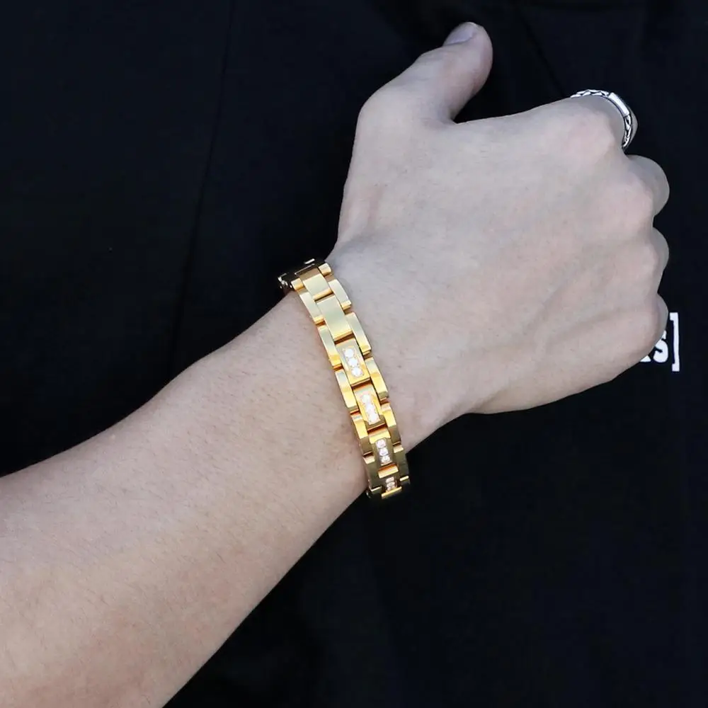 

Kalen золотой полированный нержавеющая сталь циркон мужской браслет рок 13 мм модный браслет-подвеска простота ювелирные изделия толстый аксессуар