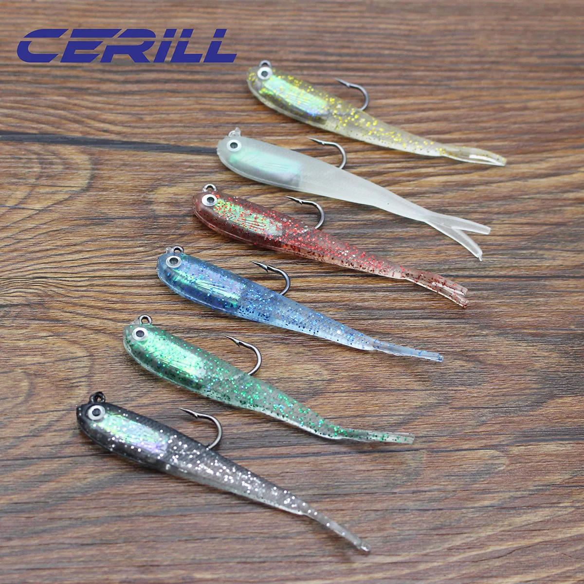 

Cerill 5 PCS 76mm Jigging Bait Soft Fishing Lure Fork Tail With Hook Shiner Artificial Silicone Double Tail Wobblers Jig Head