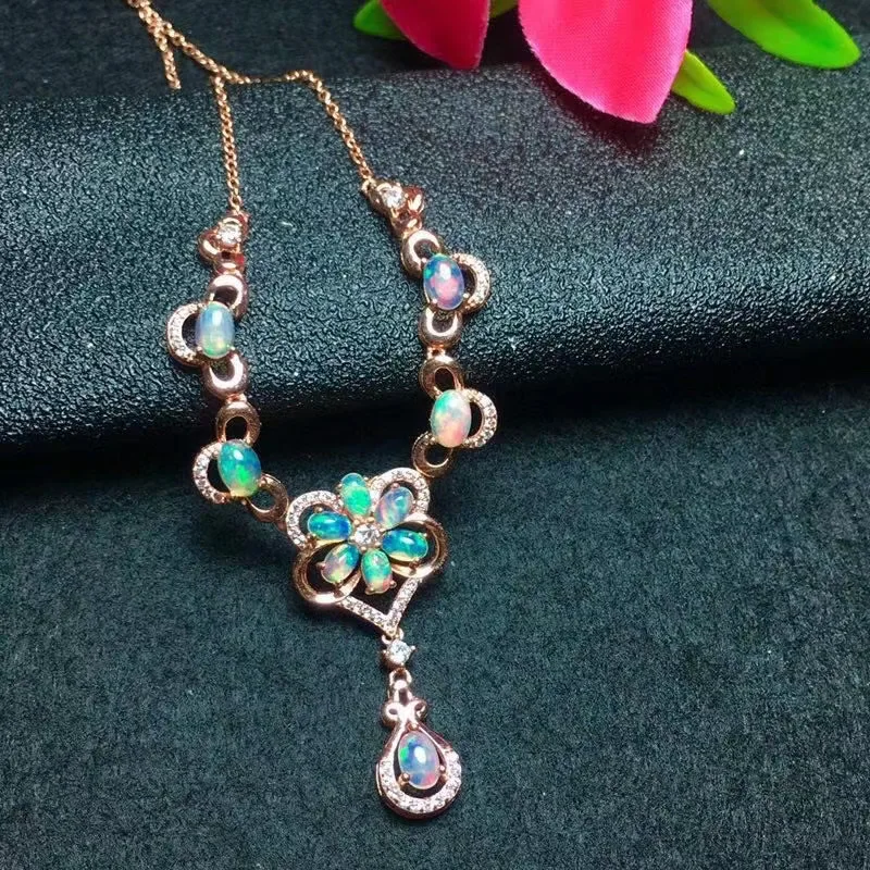 Nieuwe Collectie Luxe Opal Ketting Hanger 100% Natuurlijke Roze Opaal Hangers 925 Sterling Zilveren Sieraden