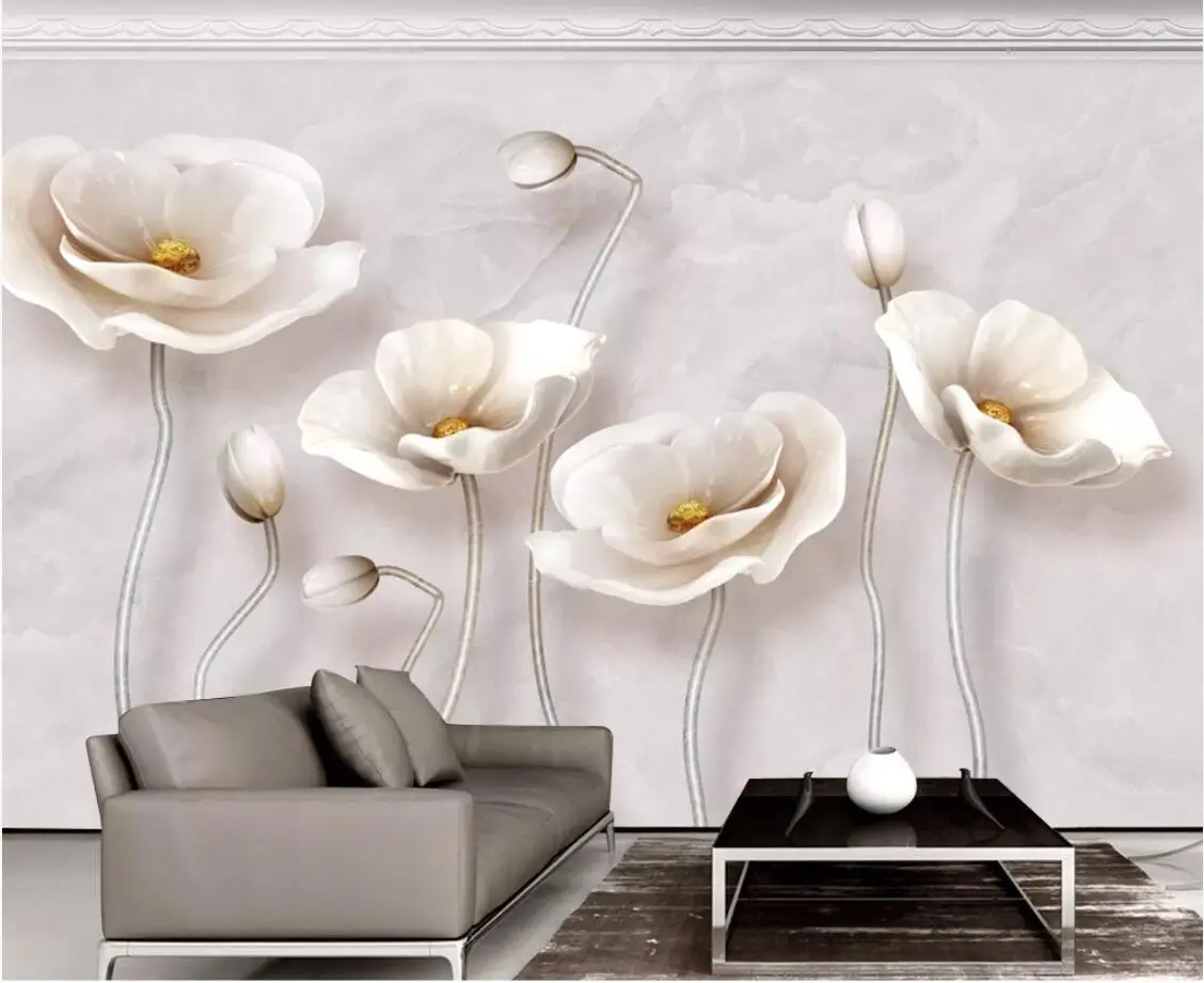 

Embossed Tulip Flower Wallpaper Floral Wall Mural Painting Canvas Prints Textured Wall Papers Home Improvement Contact Paper