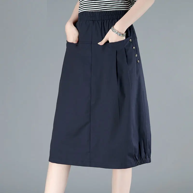 Women Cotton Skirt 2023 Spring Summer New A-line Skirt Loose Large Size  Skirts Female High Waist All-match Thin Skirt Thin B