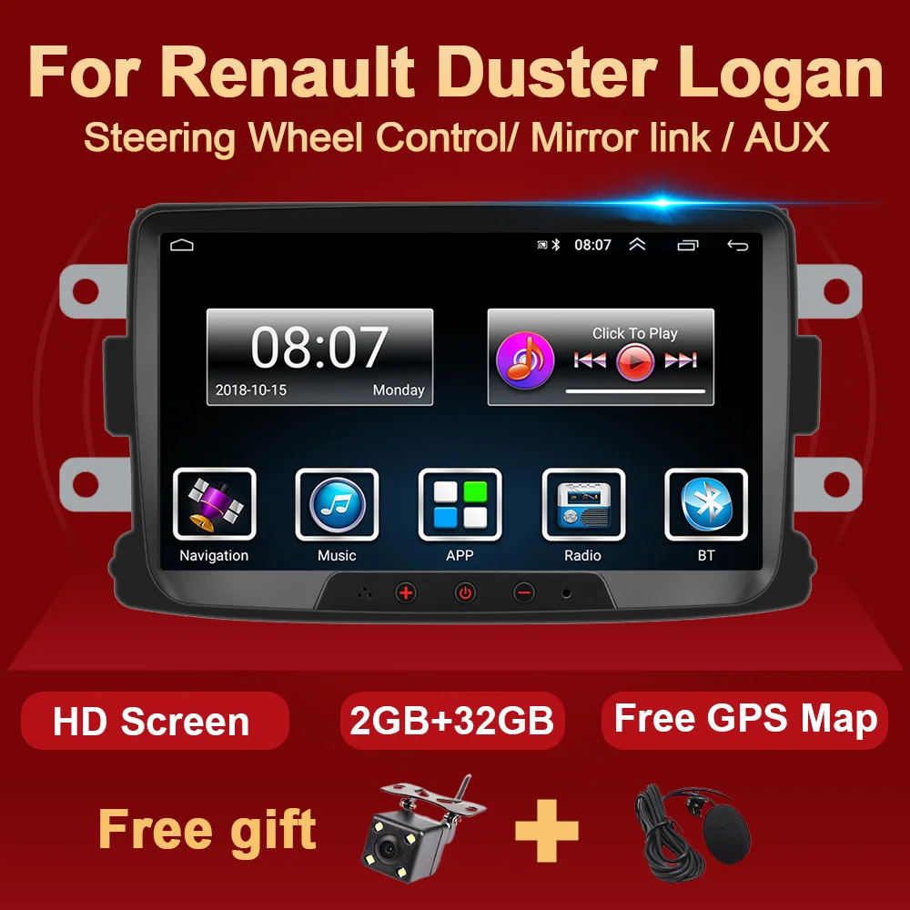 Android Car Radio Multimedia Video Audio Player For Renault Duster Sandero Logan Dokker Dacia Captur Lada Xray 2 Logan 1 Din GPS