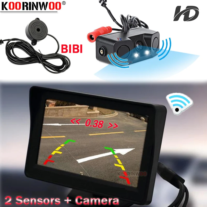 

Koorinwoo Intelligent Parking System CCD 2.4G Sensors + Camera Starlight With Screen Buzzer Parktronic Security Camera Rearview