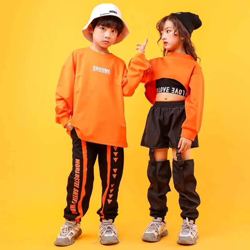 Kid Cool Hip Hop Clothing Sweatshirt Shirt Top Crop Hollow Causal Pants for Girl Jazz Ballroom Dance Costume Clothes Wear