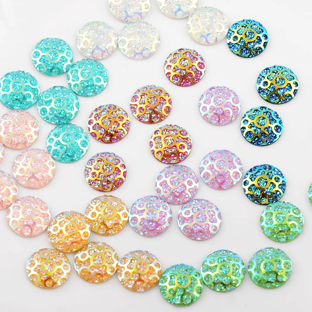 BOLIAO Not Hole AB Color 40Pcs 12*12 mm (0.47*0.47 In) Round Shape Mix Resin Rhinestone Home Decor Wedding Decoration DIY