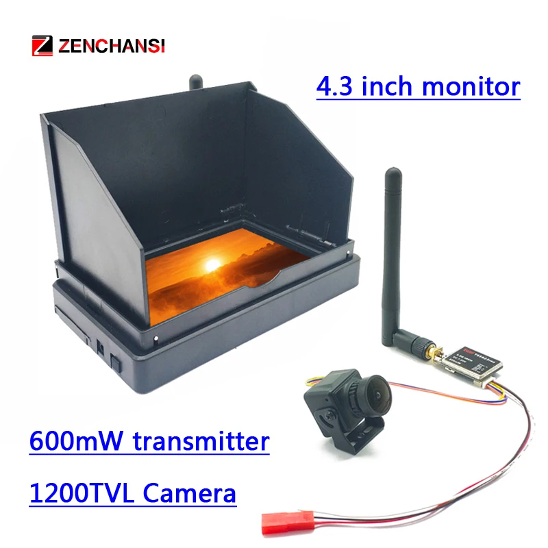 5.8G 48CH 4.3 Inch FPV Monitor 480x272 Build-in Battery with 200/600mw transmitter and Cmos 1200TVL fpv camera for RC Drone