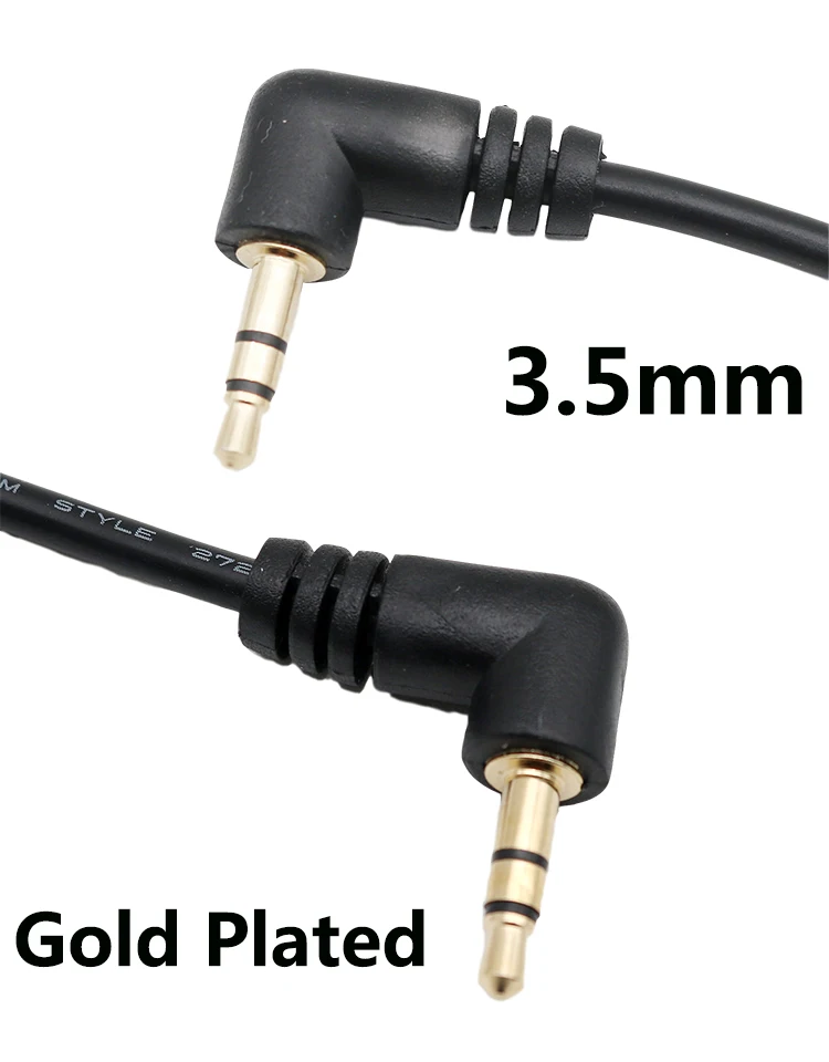 1 Stück Gold 3,5 mm 1/8 Zoll rechtwinklig auf 3,5 mm 3-polig männlich rechts Stereo AUX Audiokabel 10 cm / 15 cm – Detail 3