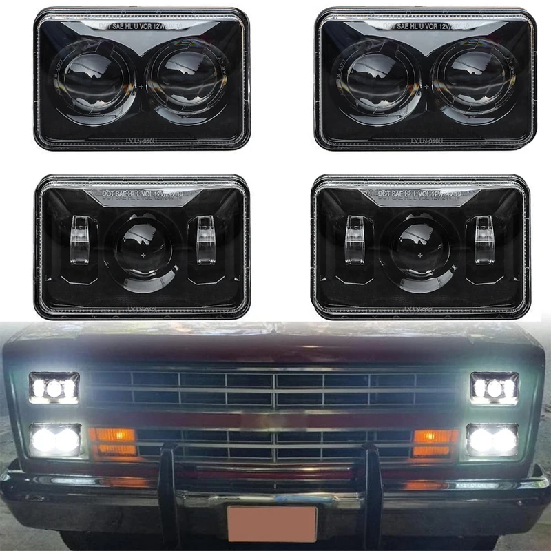 

2pcs 4x6 Inch LED Headlights DOT High Low Beam Replacement Headlamp for Kenworth Peterbilt Semi Truck H4651 H4652 H4656