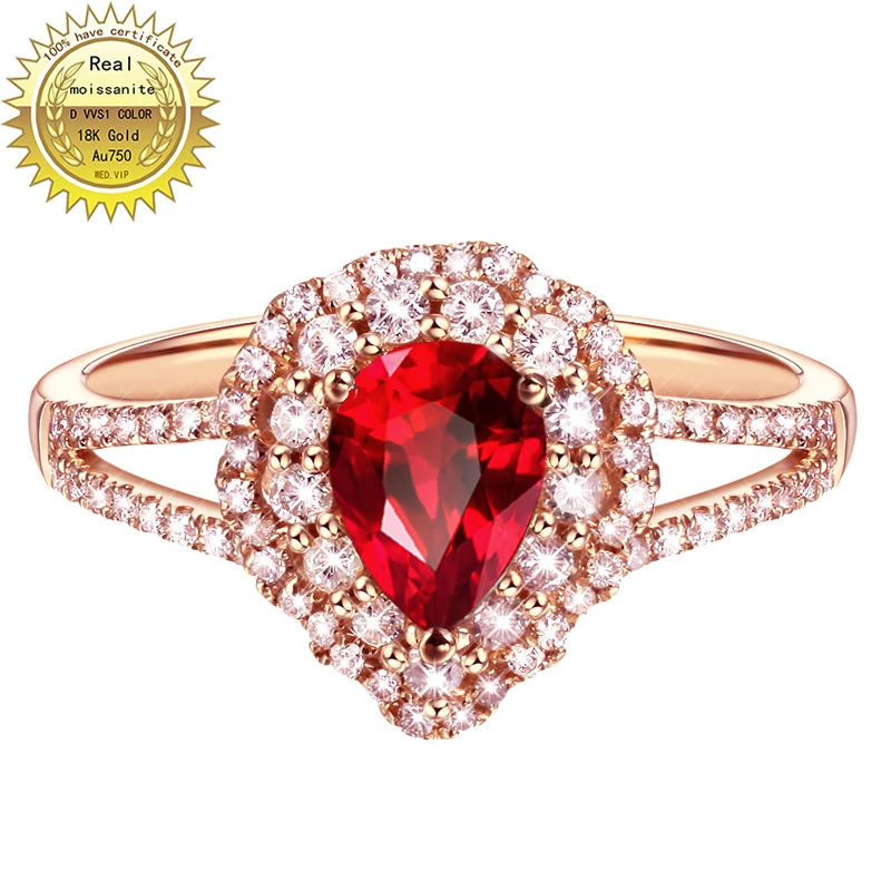 

10K Gold ring Lab Created 2ct Ruby and Moissanite Diamond Ring With national certificate Ru-0010