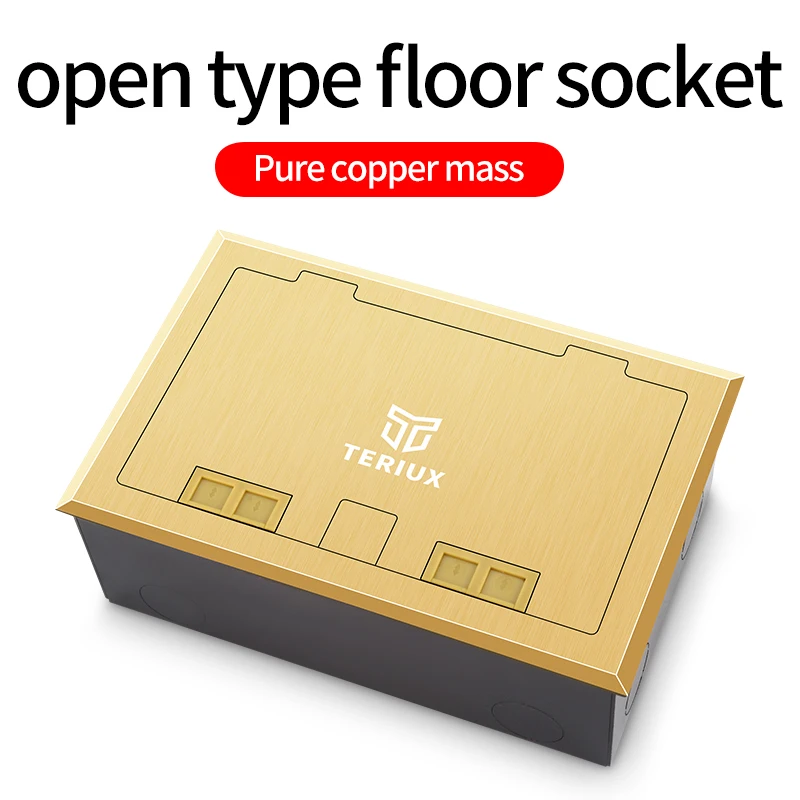 Factory sale golden pure copper socket multi plug outlets recessed floor socket 250v manufacturer built in socket