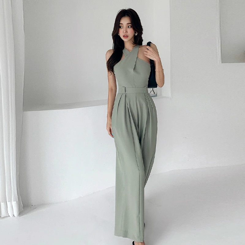 Women 2020 Summer Off Shoulder Wide Leg Long Playsuits Casual Work Wear Rompers Ladies Elegant Belted Waist Casual Jumpsuits